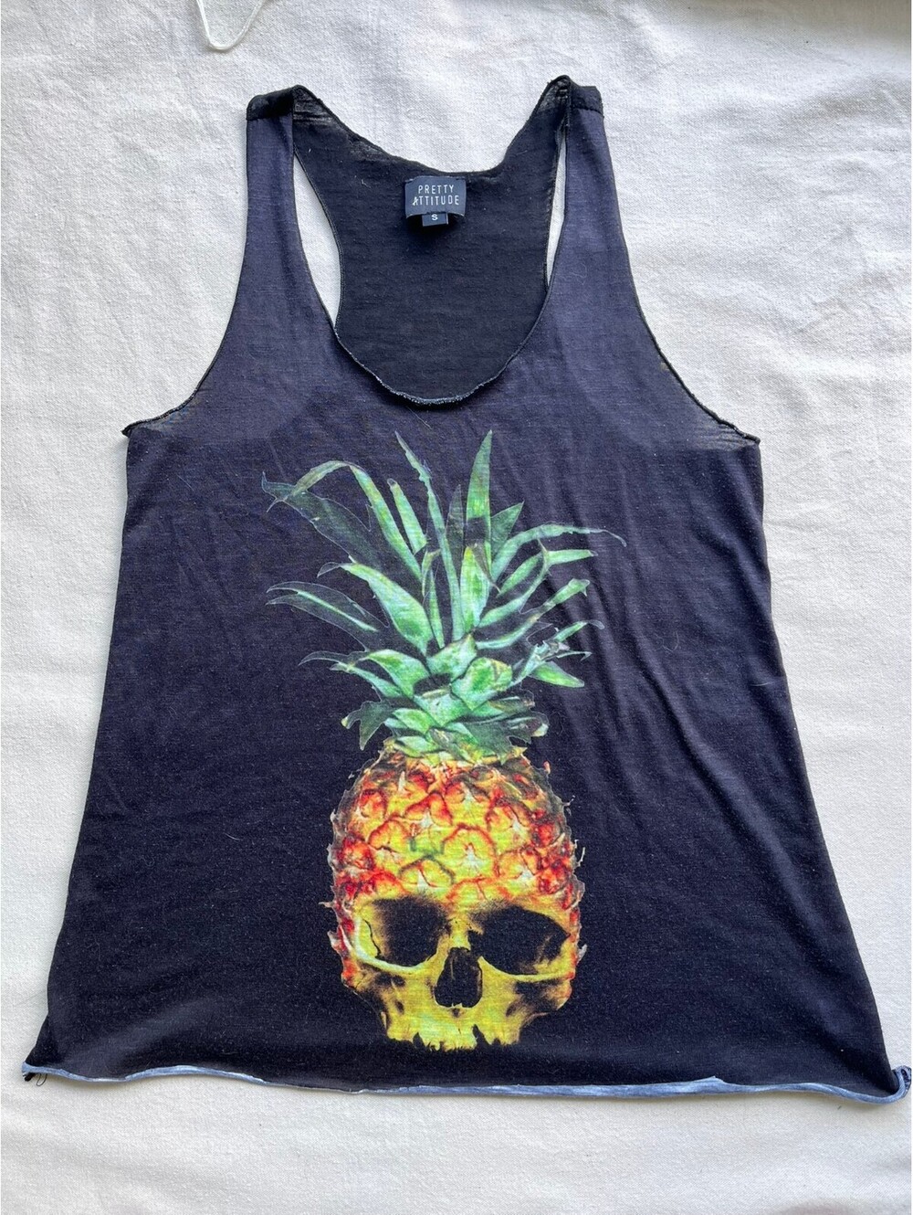 Pretty Attitude Black Racerback Tank Top with Pineapple Skull Print Size S